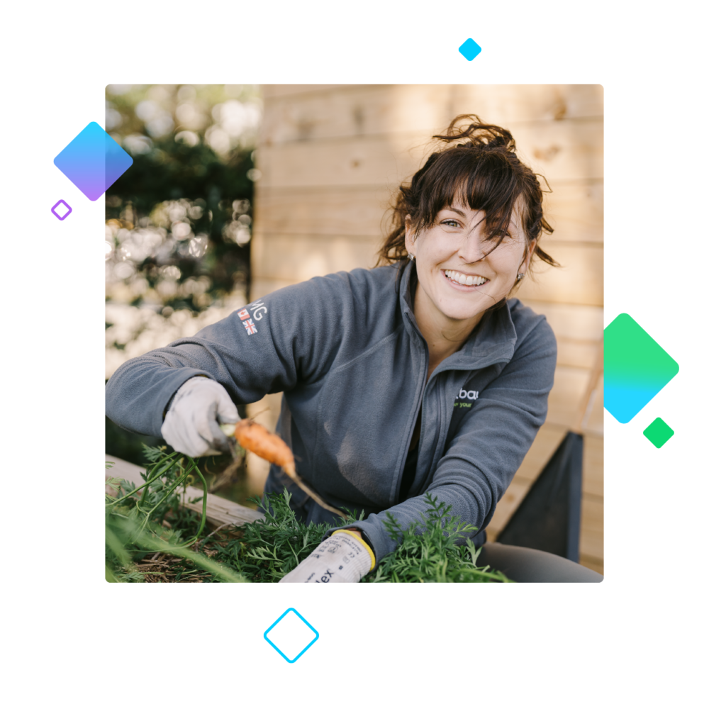 smiling woman gardening